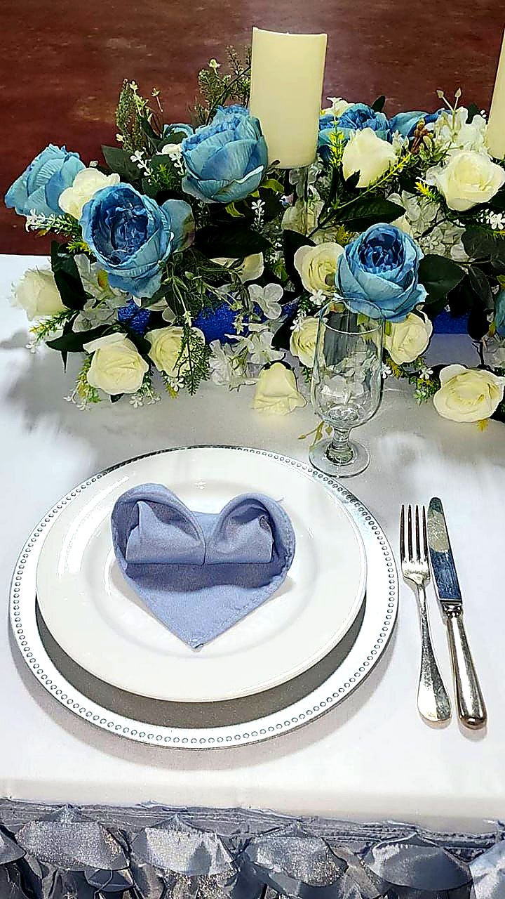 Blue Roses Place Setting — Golden Petals Reception Hall Cypress TX