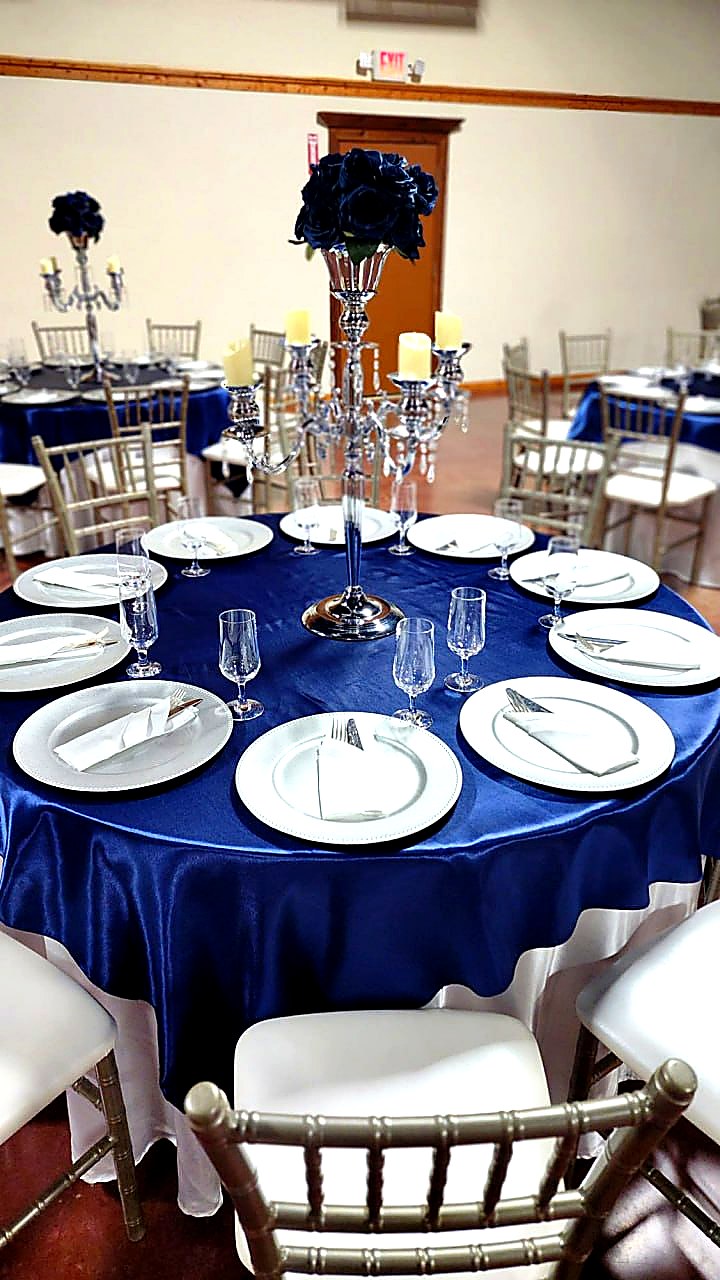 Navy Blue Table Setting — Golden Petals Reception Hall Cypress TX