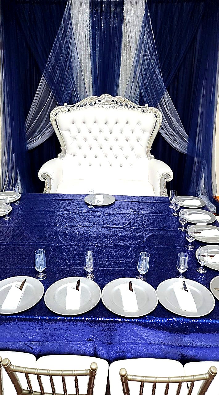 Navy & Silver Elegance — Golden Petals Reception Hall Cypress TX